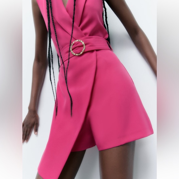 NWT ZARA BUCKLE BELT BLAZER JUMPSUIT FUCHSIA SIZE M NWT - Picture 3 of 6